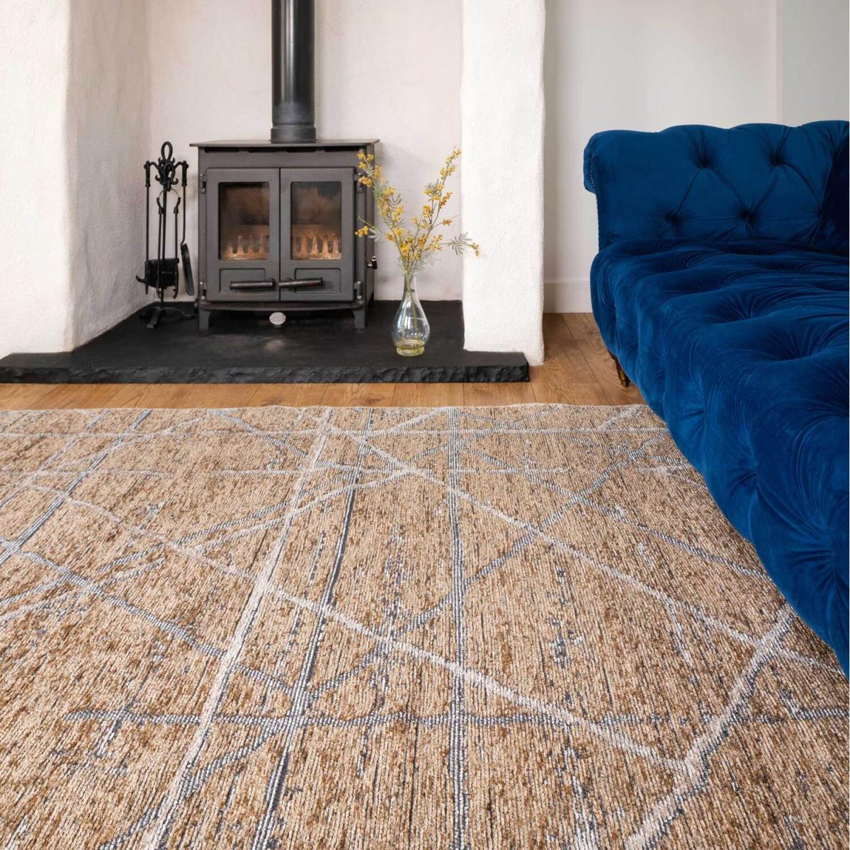 Beige Gold Distressed Geometric Reversible Chenille Living Area Rug - Beige / 280 x 190cm – image 5