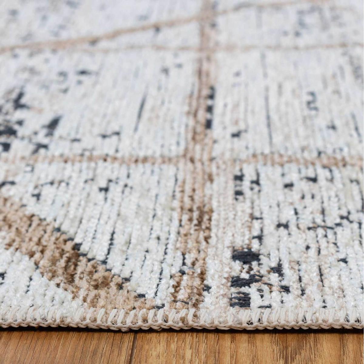 Beige Gold Distressed Geometric Reversible Chenille Living Area Rug - Beige / 280 x 190cm – image 8