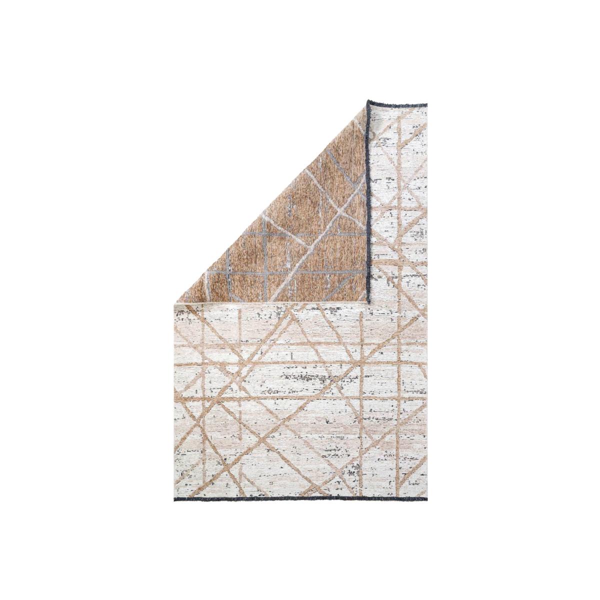 Beige Gold Distressed Geometric Reversible Chenille Living Area Rug - Beige / 280 x 190cm – image 1