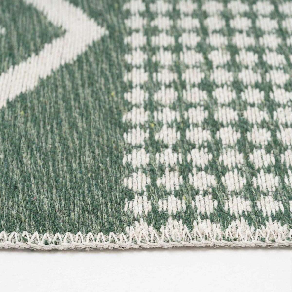 Dark Green Diamond Geometric Recycled Cotton Reversible Fringed Rug - Forest Green / 240 x 60cm – image 2