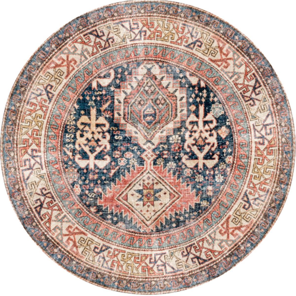 Navy Blue Terracotta Distressed Persian Style Non Slip Washable Area Rug - Navy Terracotta / 230 x 160cm – image 5