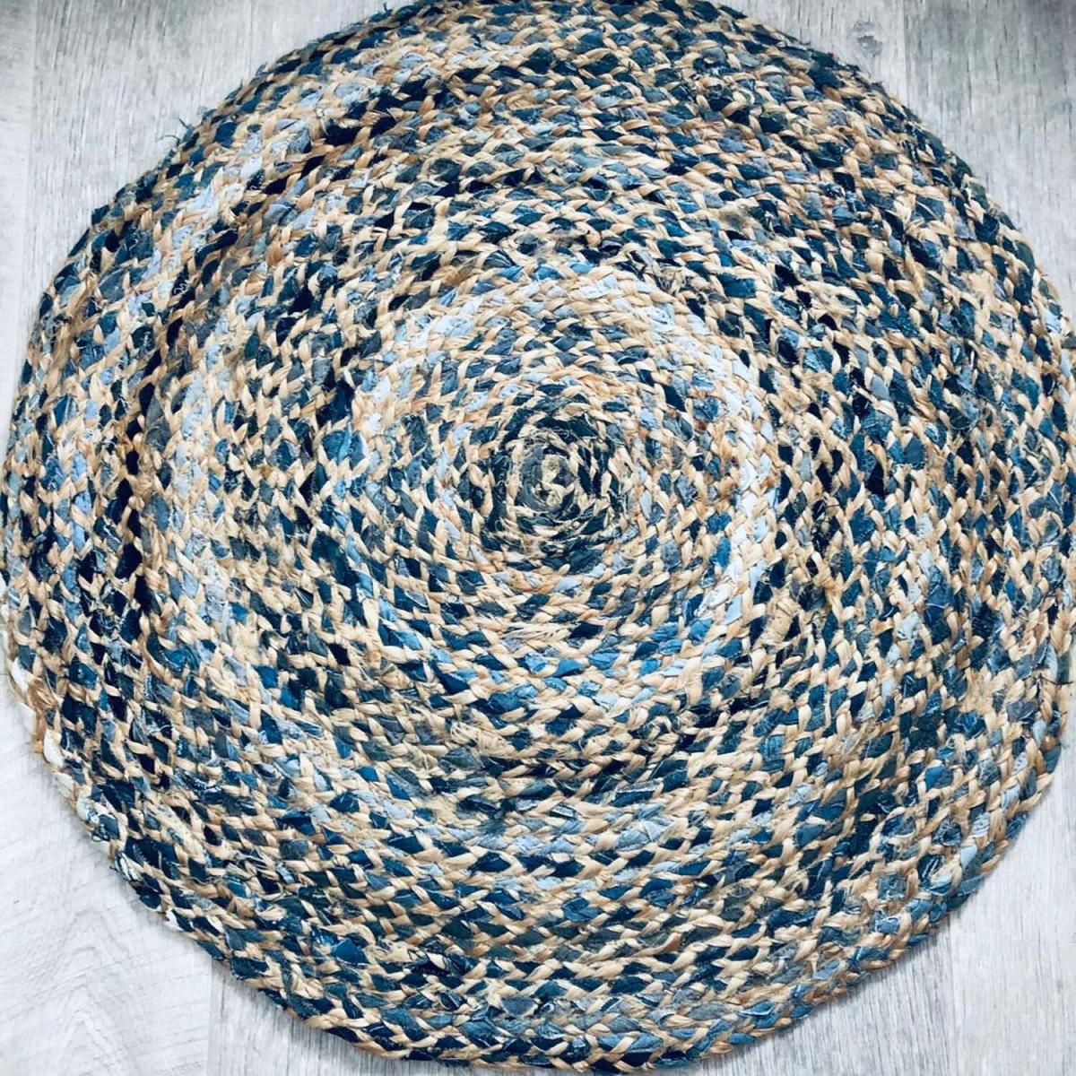 Round Blue Denim & Jute Braided Rug - 90cm – image 1