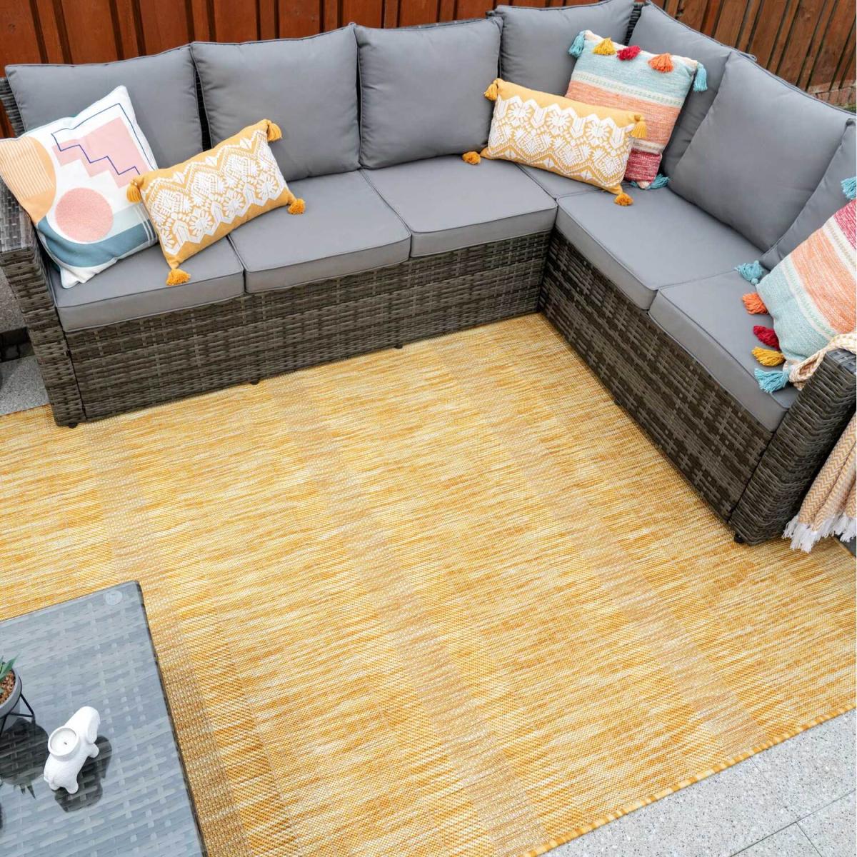 Sunshine Yellow Durable Soft Plastic Mottled Flatweave Indoor Outdoor Area Rug - Yellow / 170 x 120cm – image 2