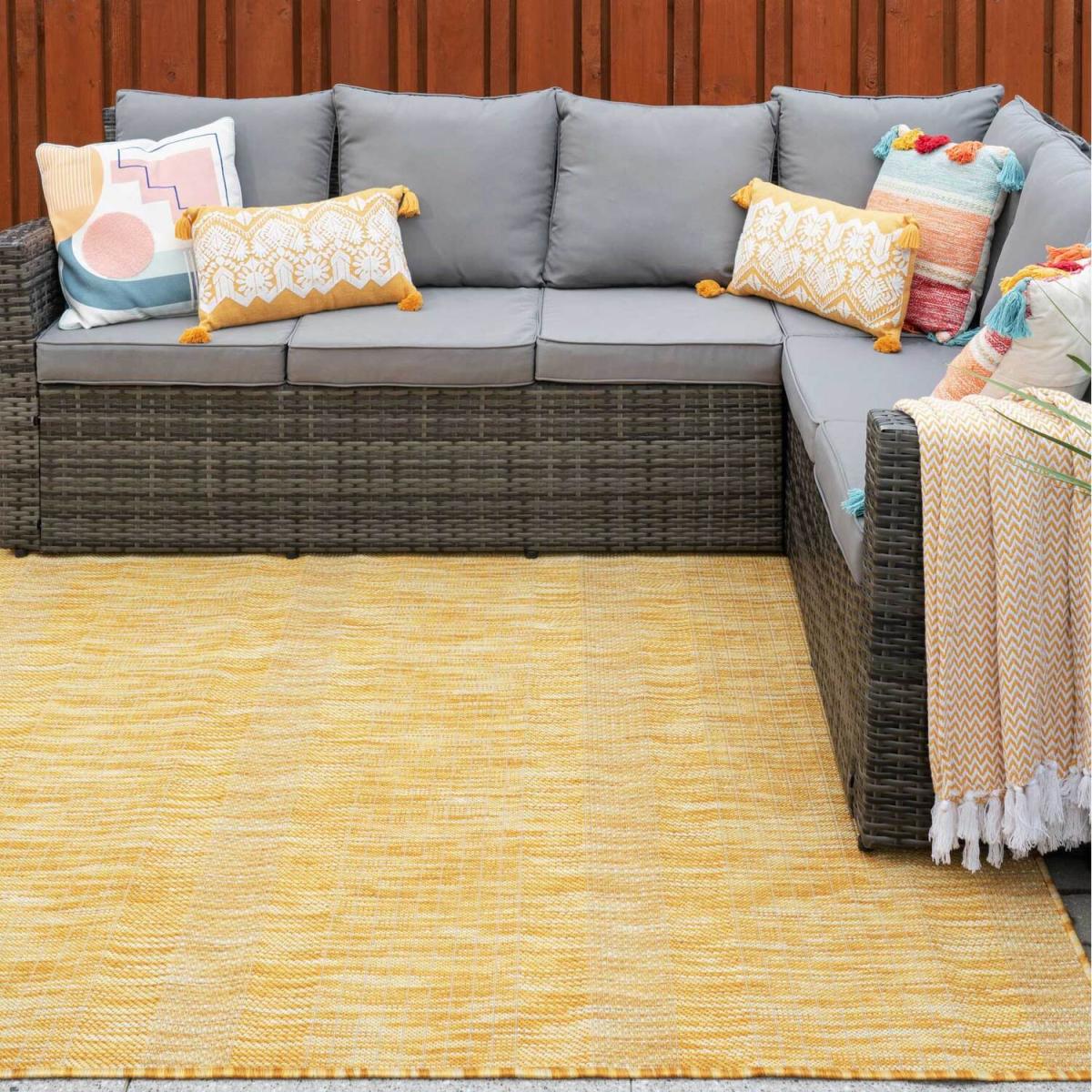 Sunshine Yellow Durable Soft Plastic Mottled Flatweave Indoor Outdoor Area Rug - Yellow / 170 x 120cm – image 3