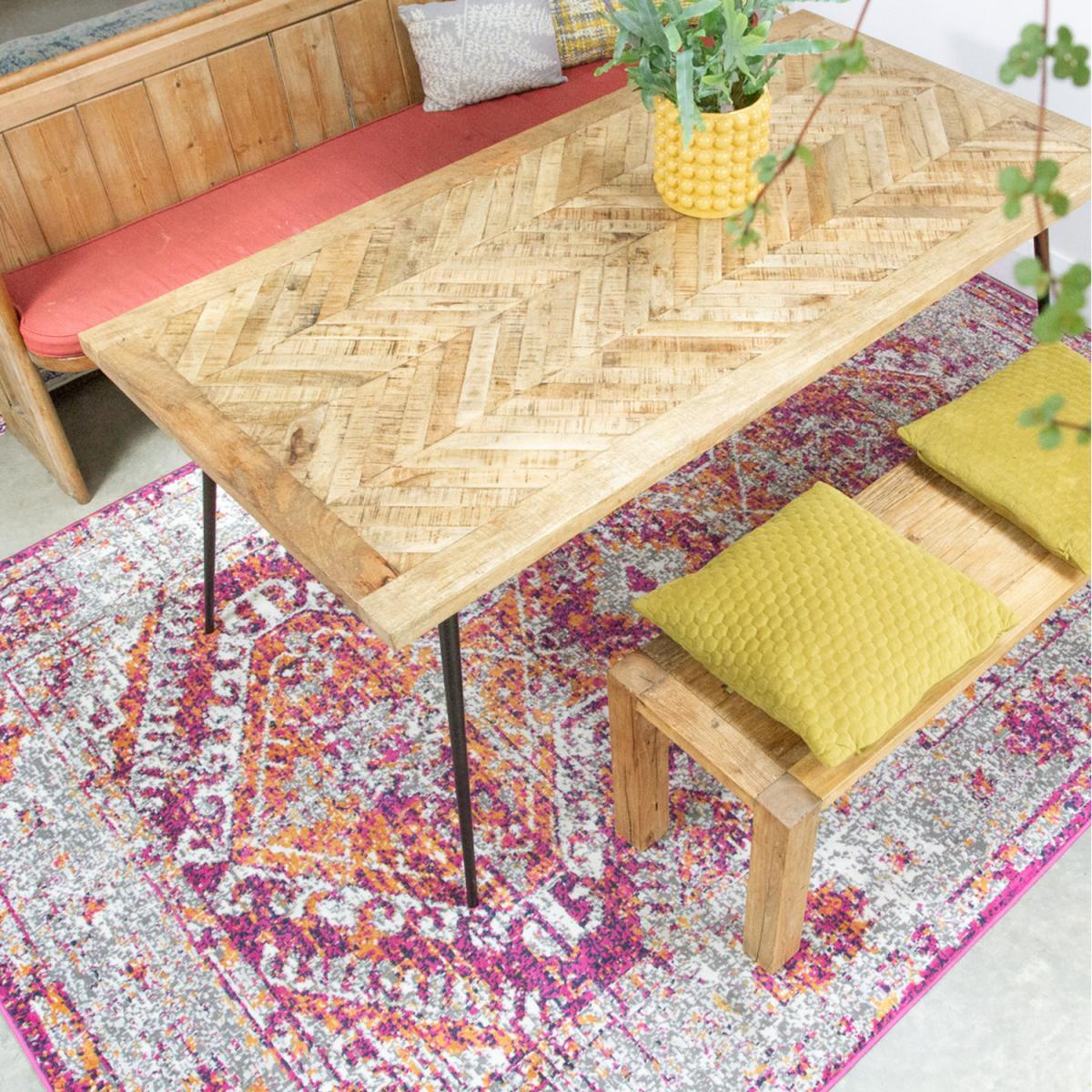 Pink Grey Bordered Geometric Distressed Living Area Rug - Fuschia / 170 x 120cm – image 2
