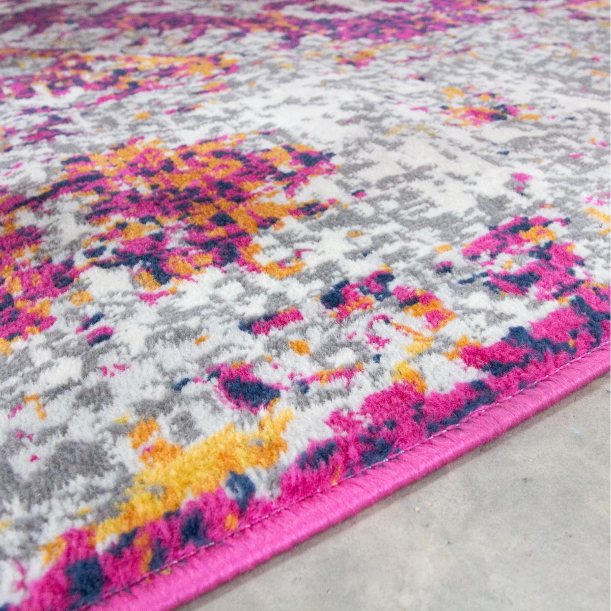 Pink Grey Bordered Geometric Distressed Living Area Rug - Fuschia / 170 x 120cm – image 3