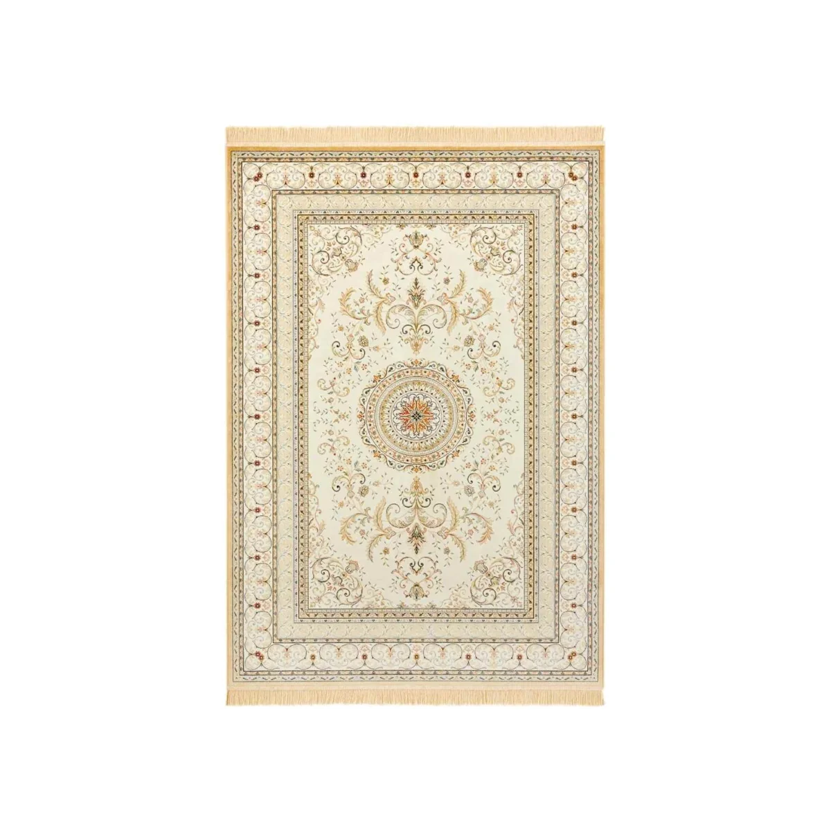Antik Negar Cotton Bordered Extra Thin Velvet Fringed Edges Rug - Cream / 195 x 300cm - Cream / 300.0cm – image 1