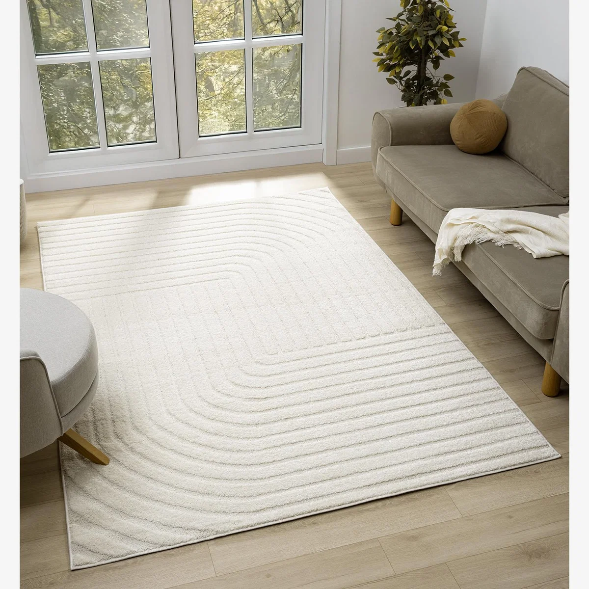 Aya Living Room Area Rug - Arches Pattern Wabi Sabi Cream Rug - Cream / 170cm