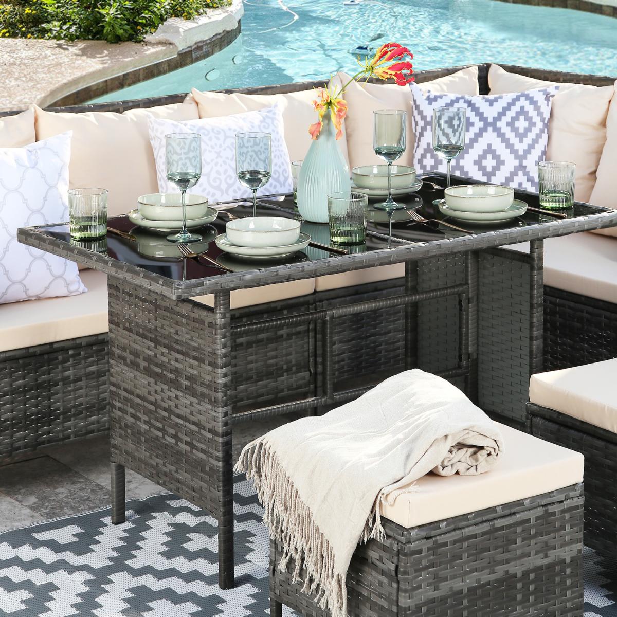 Thalia Rattan Corner Sofa Set with Cushions and Rug - Beige – image 3