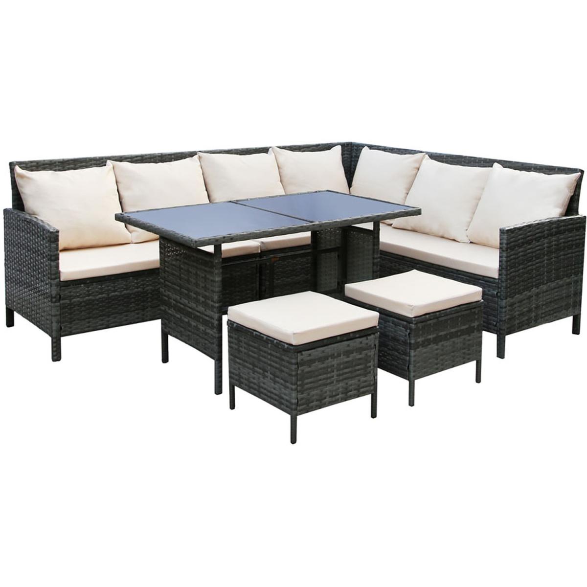 Thalia Rattan Corner Sofa Set with Cushions and Rug - Beige – image 4