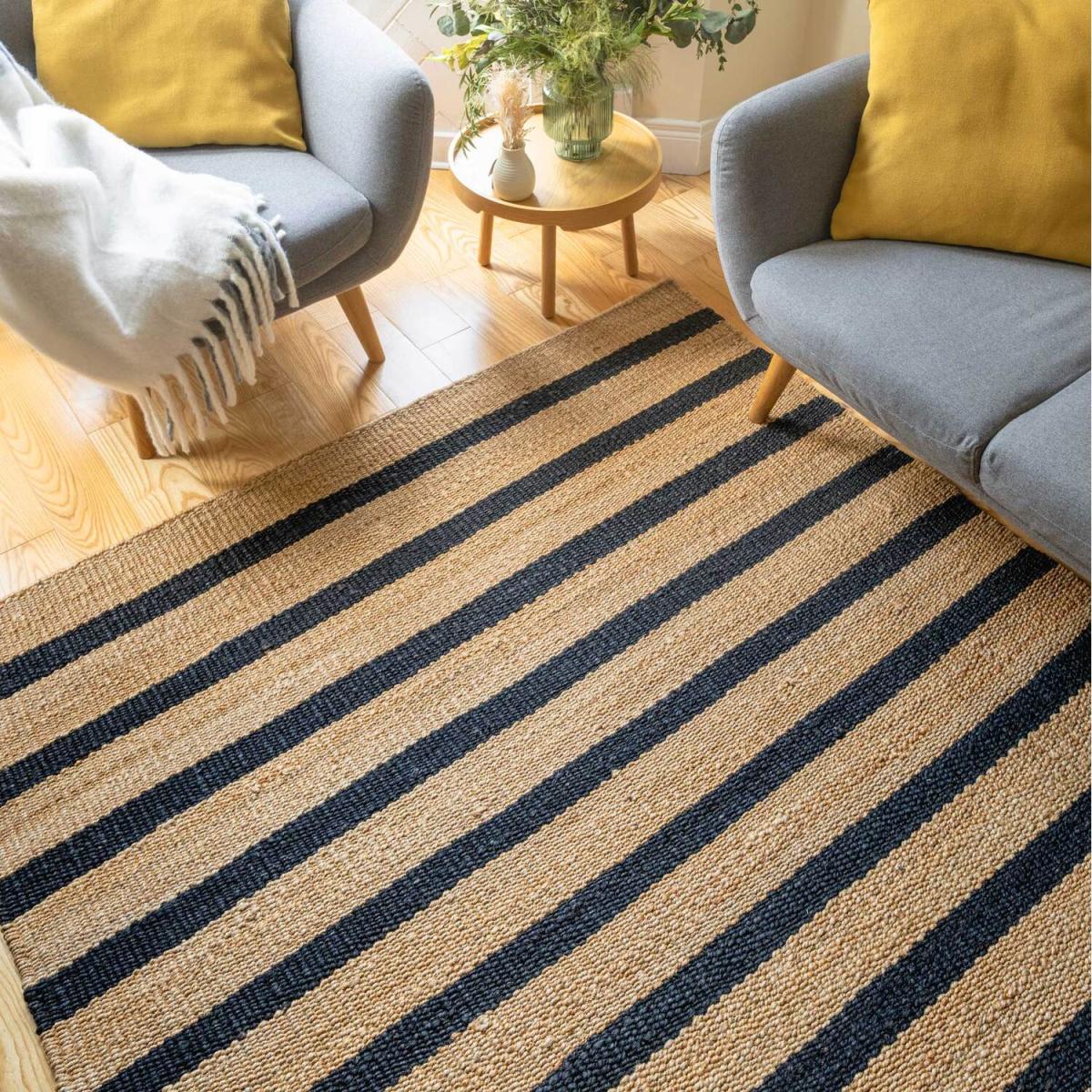Natural Black Striped Jute Area Rug - Brown / 280 x 190cm – image 3