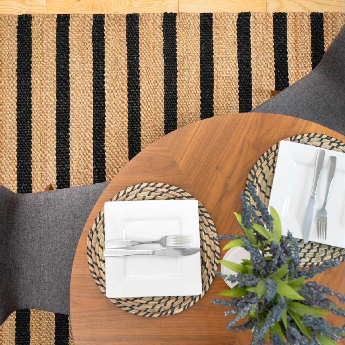 Natural Black Striped Jute Area Rug - Brown / 280 x 190cm – image 4