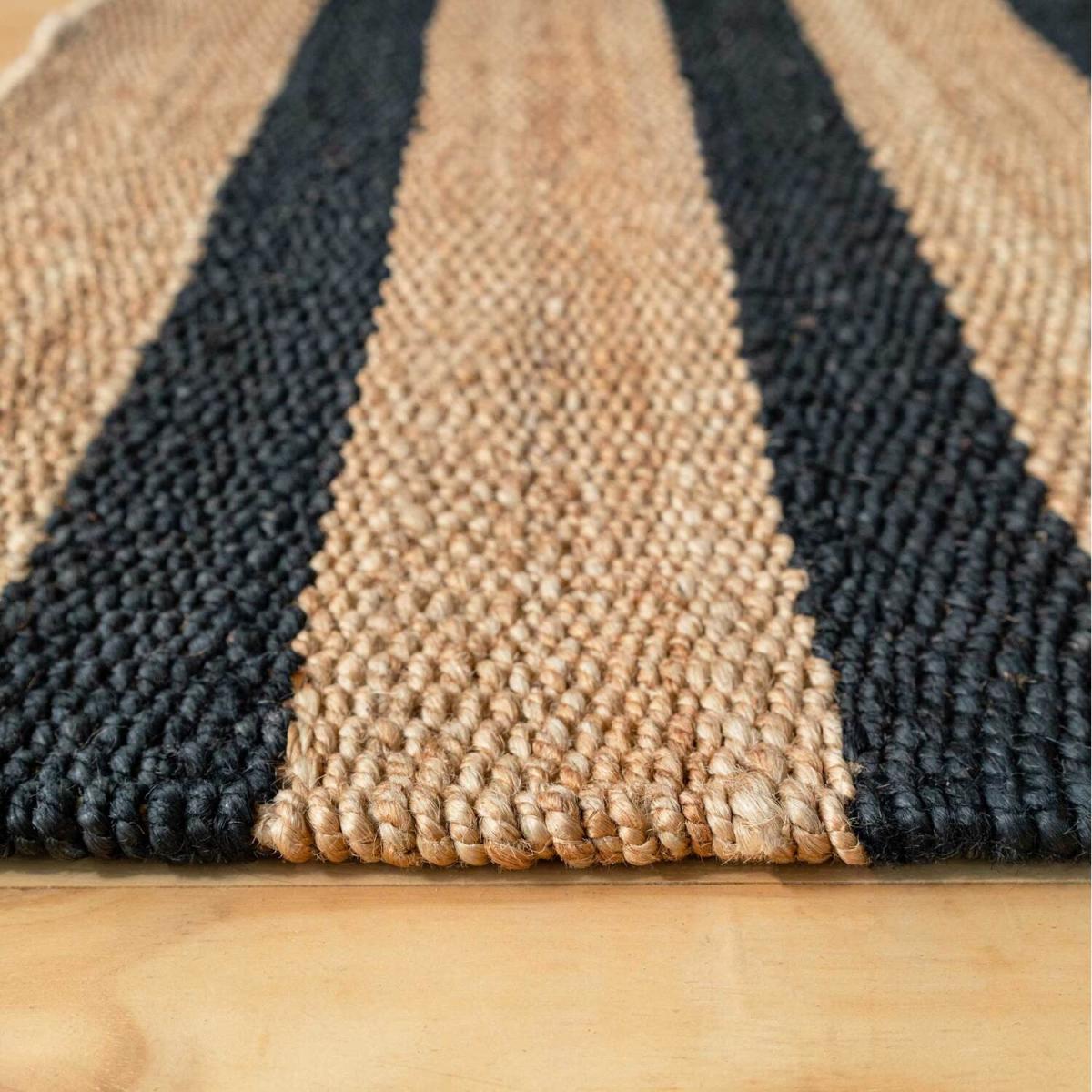Natural Black Striped Jute Area Rug - Brown / 280 x 190cm – image 5