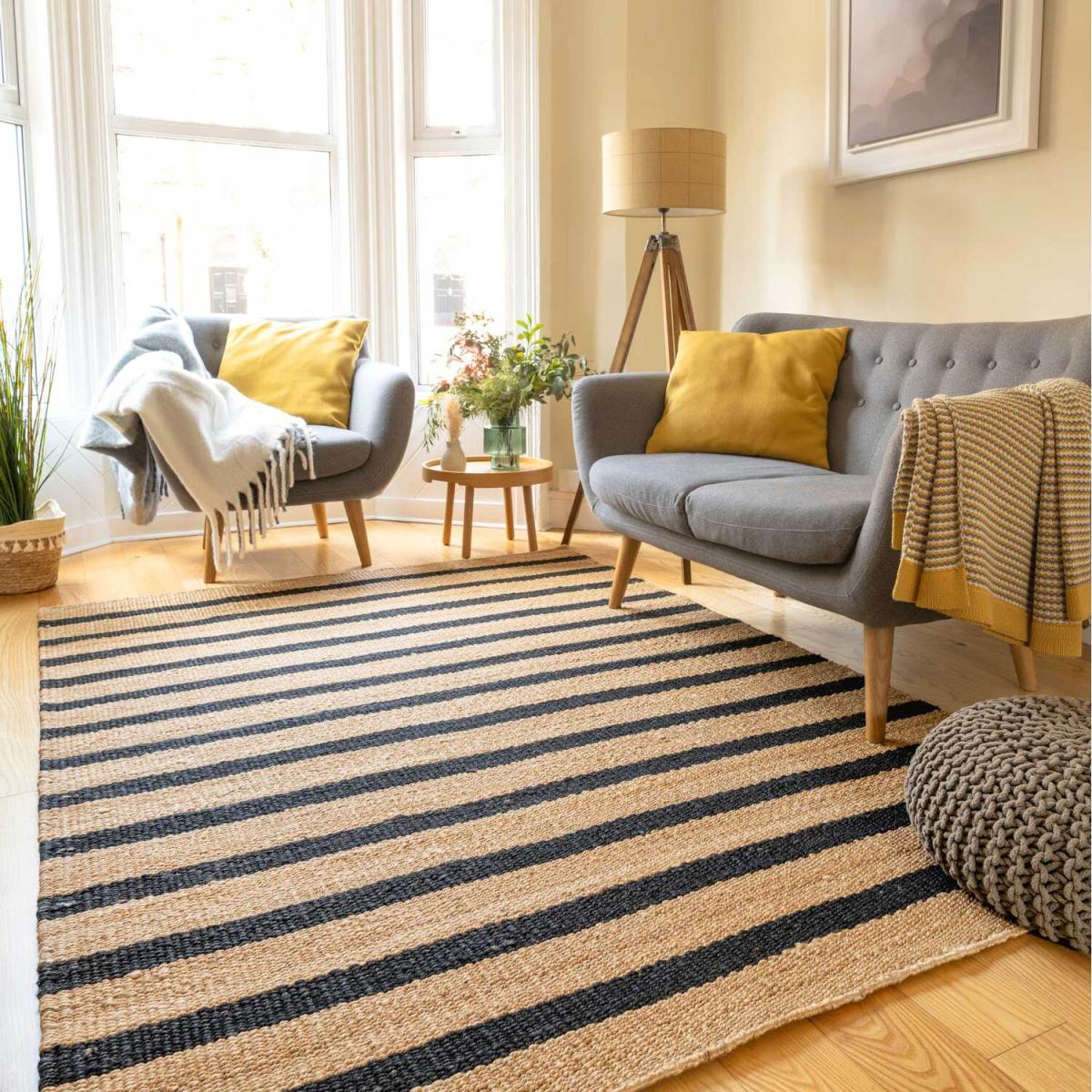 Natural Black Striped Jute Area Rug - Brown / 280 x 190cm – image 1