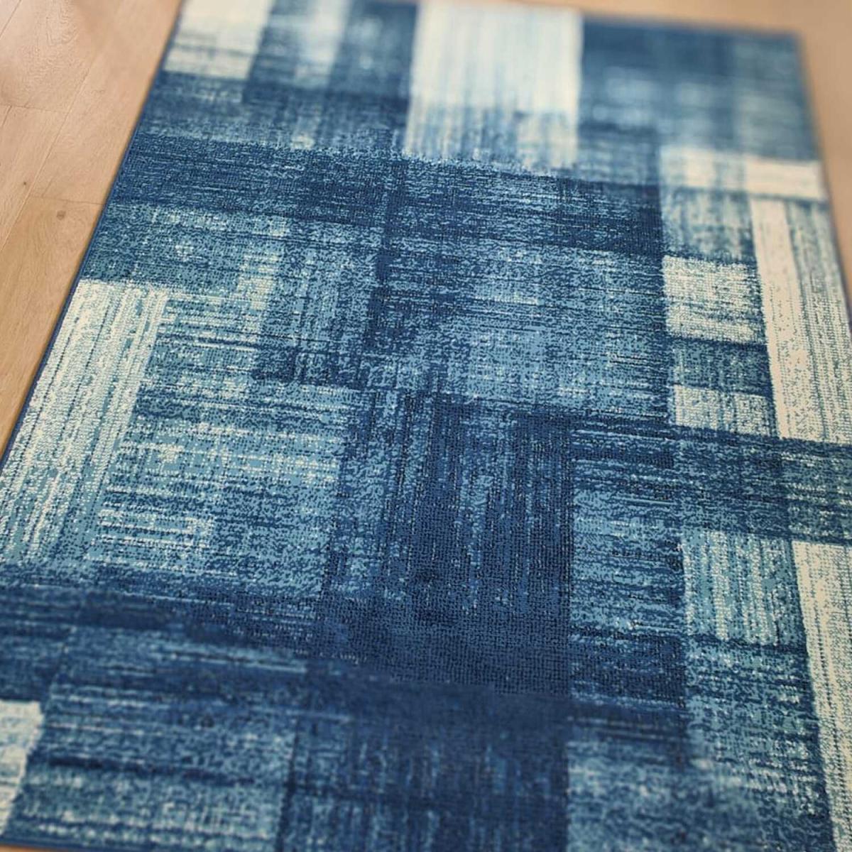 Blue and White Abstract Patchwork Area Rug - Trend - Blue / 7kg – image 3