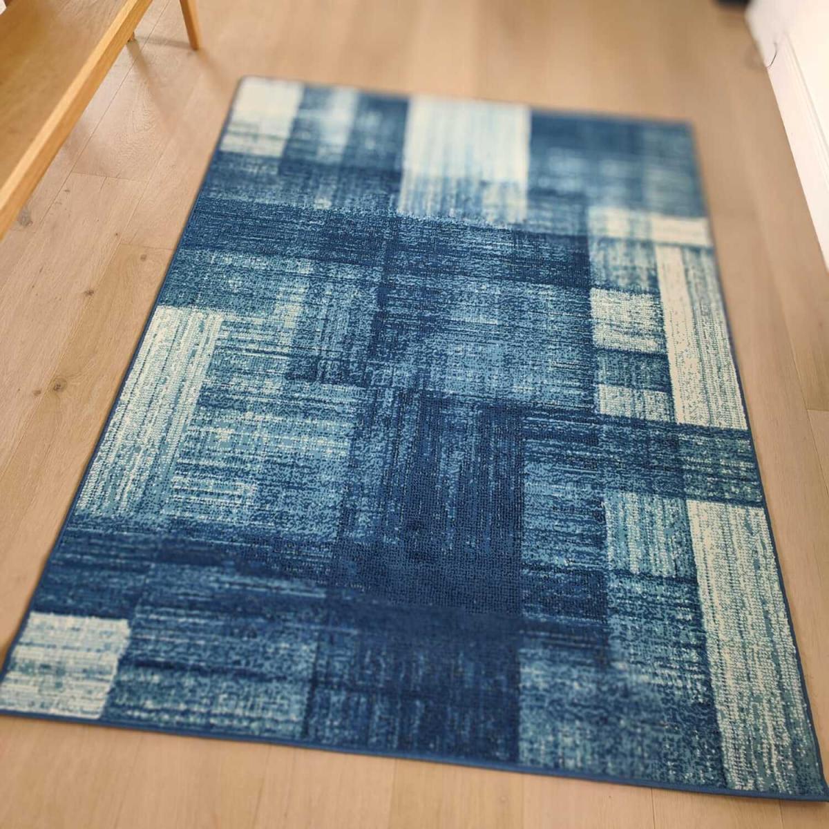 Blue and White Abstract Patchwork Area Rug - Trend - Blue / 7kg – image 1