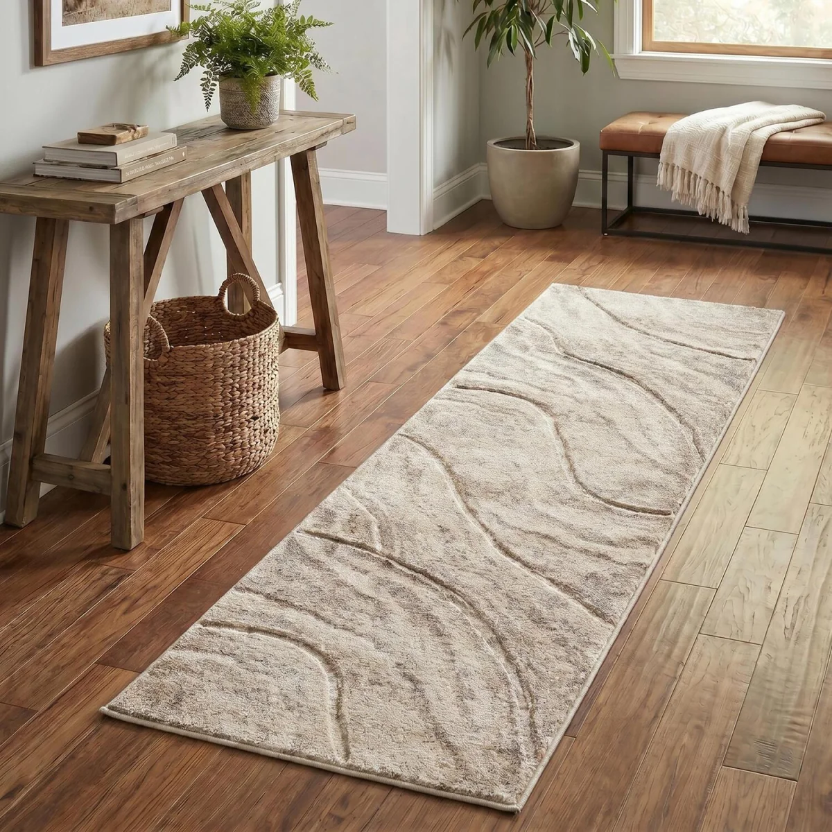 Santiago Modern Abstract Geometric Carved Rugs Living Room Quarry Design Area Rug - Beige / 290cm – image 3