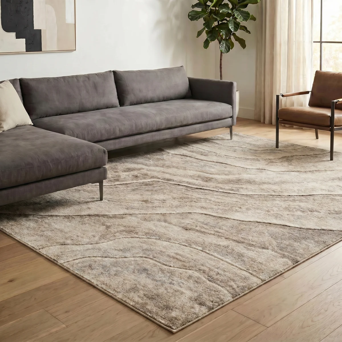 Santiago Modern Abstract Geometric Carved Rugs Living Room Quarry Design Area Rug - Beige / 290cm – image 4