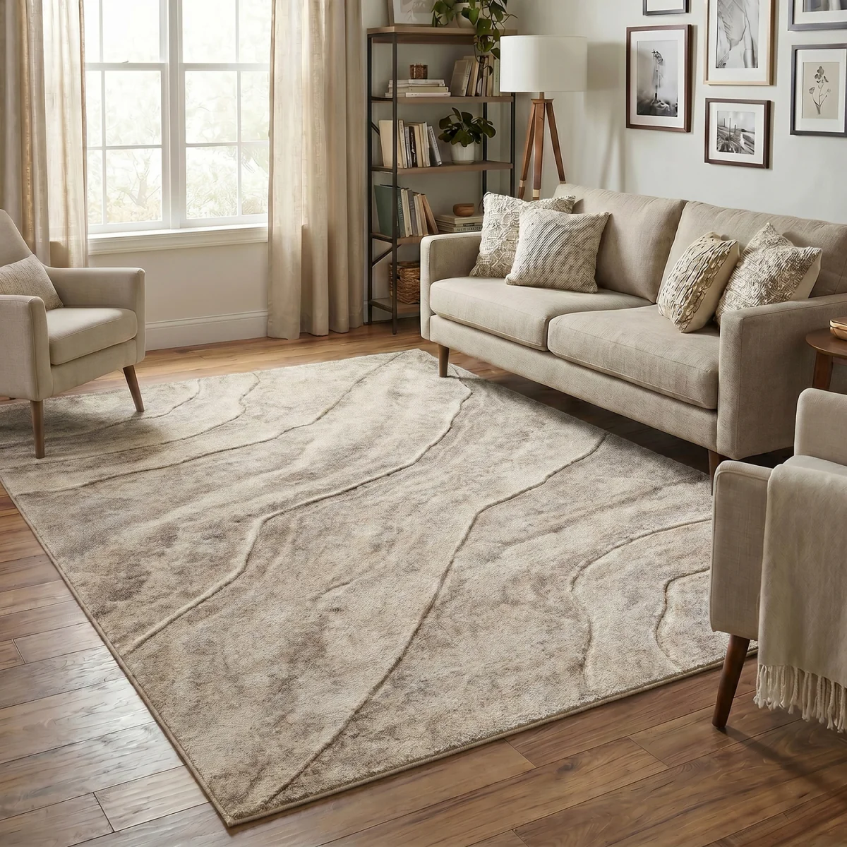 Santiago Modern Abstract Geometric Carved Rugs Living Room Quarry Design Area Rug - Beige / 290cm – image 1