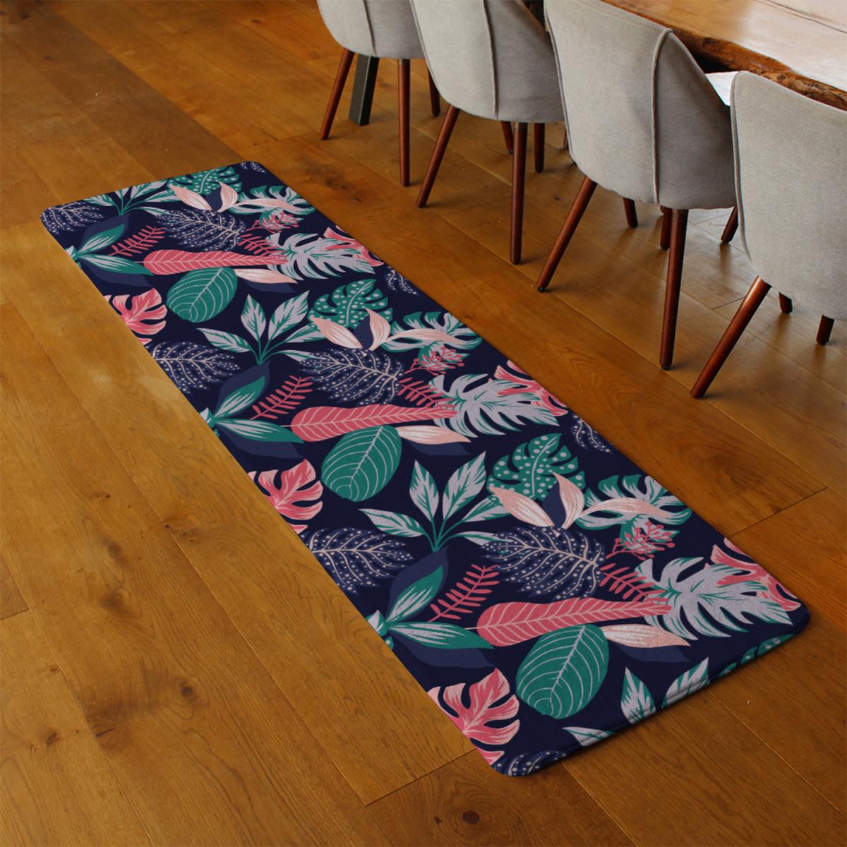Tropical Plant Leaves Runner Rug - Blue – image 3