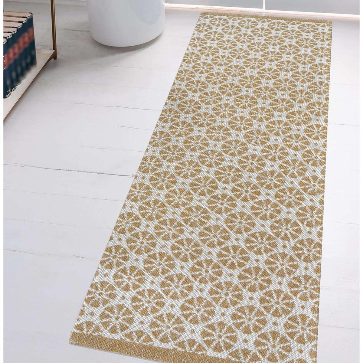 Natural Geometric Recycled Cotton Flatweave Rug - Regen - Yellow / 180cm – image 2