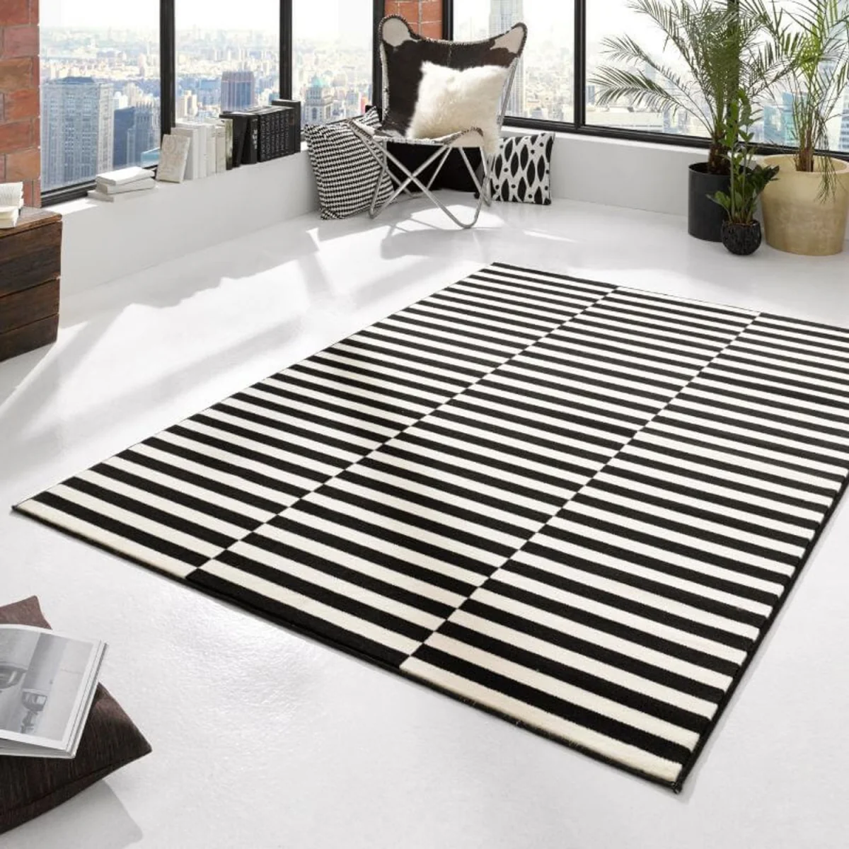 Hanse Home Design Velours Modern Polypropylene Striped Runner Rug Black & Cream - Black & Cream / 300.0cm – image 3