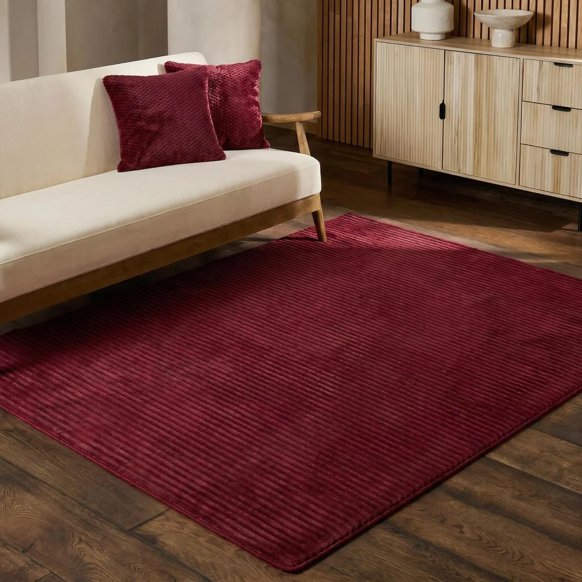 OHS Faux Fur Ribbed Rug - Berry / 120X170 – image 1