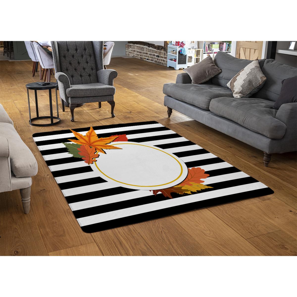 Black Stripes Autumn Leaves Rug - Orange / 230cm – image 3