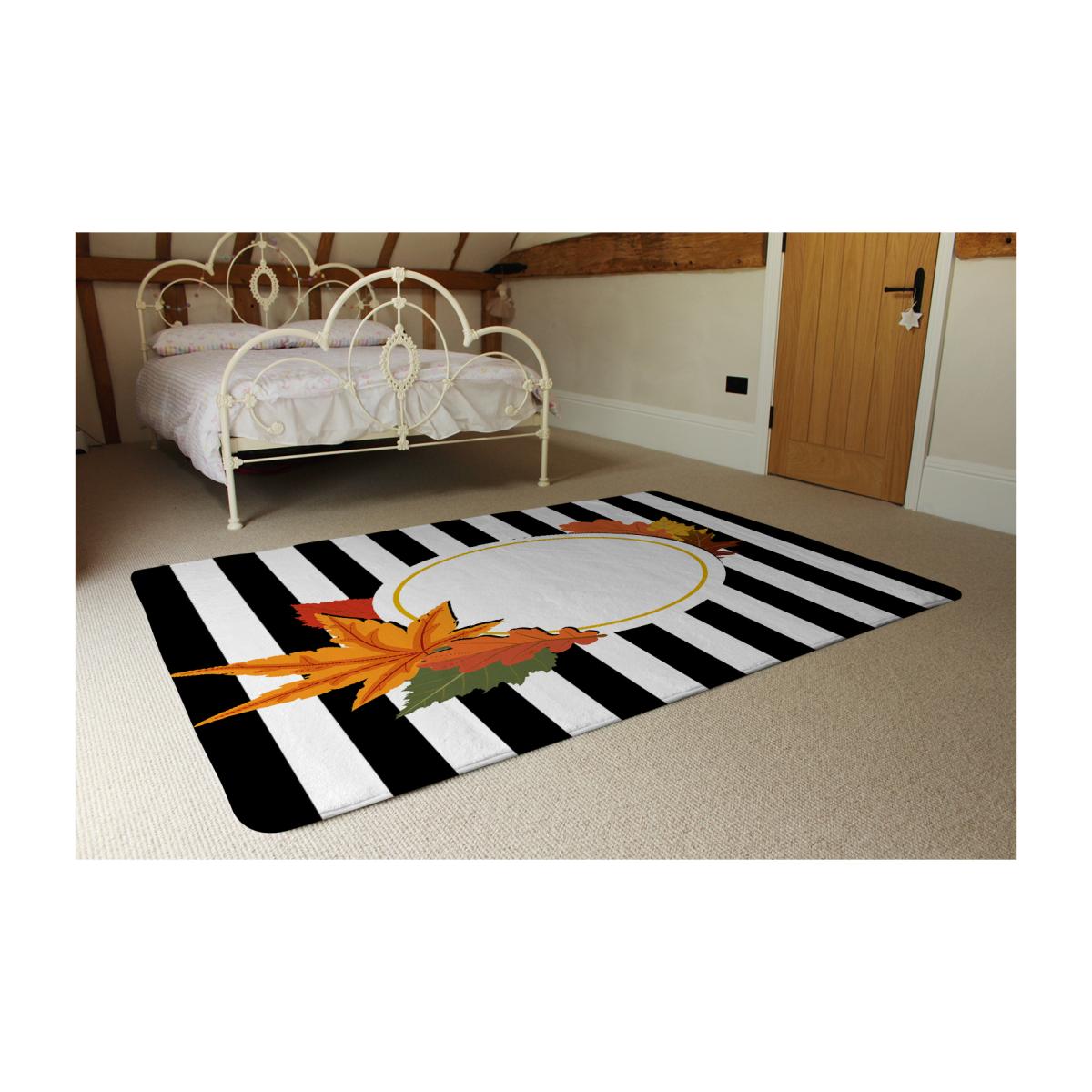 Black Stripes Autumn Leaves Rug - Orange / 230cm – image 1