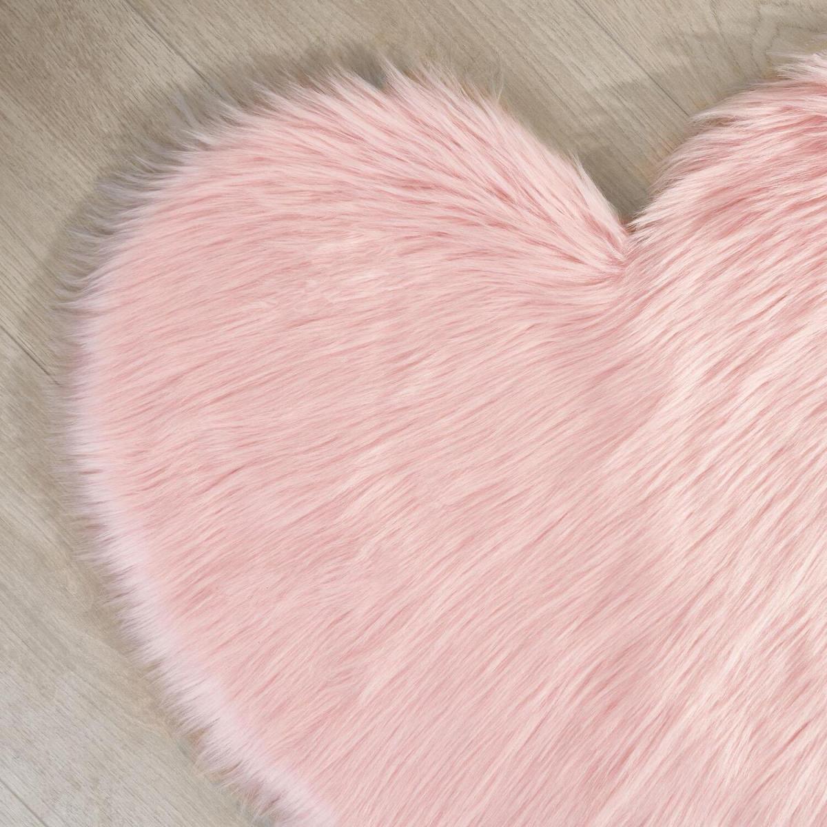 Sienna Faux Sheepskin Fluffy Plush Heart Shape Rug - Pink – image 4