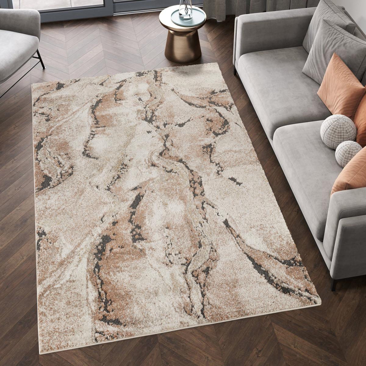 Essence Contemporary Living Room Area Rug Hallway Runner-Oragnic Abstract Design - Terracotta / 230cm