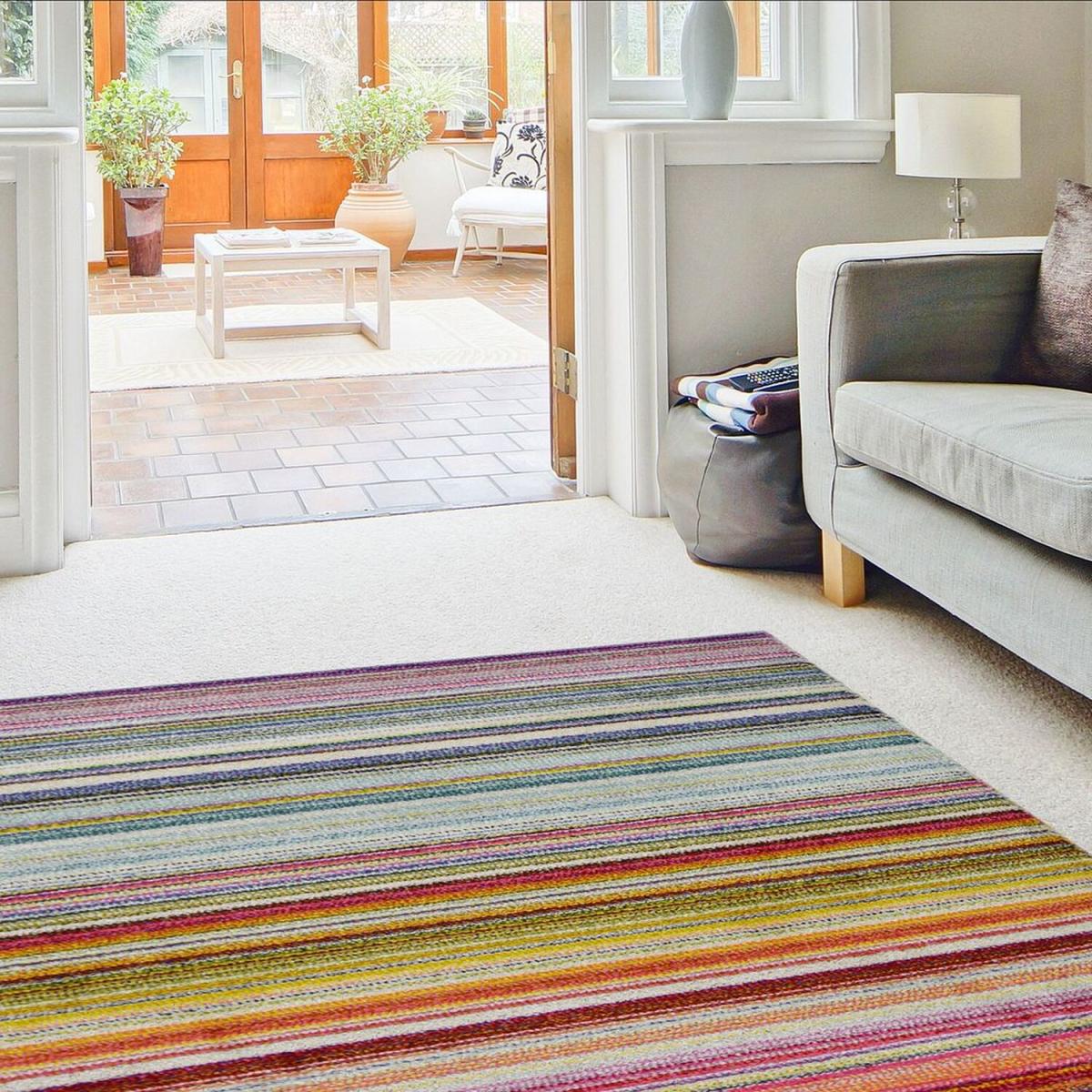Multicoloured Wool Look Striped Rug - Perth - Pink – image 2