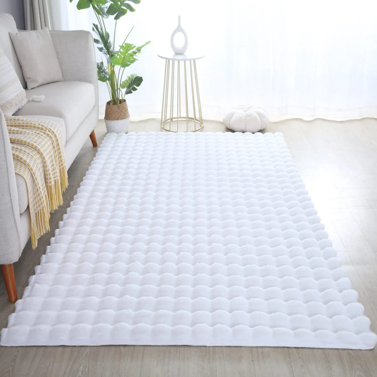 Orbie Washable Low Pile Super Soft Living Room Area Rug Machine Carved Ridge-Furrow Design - Snow White / 200cm / 280cm – image 8