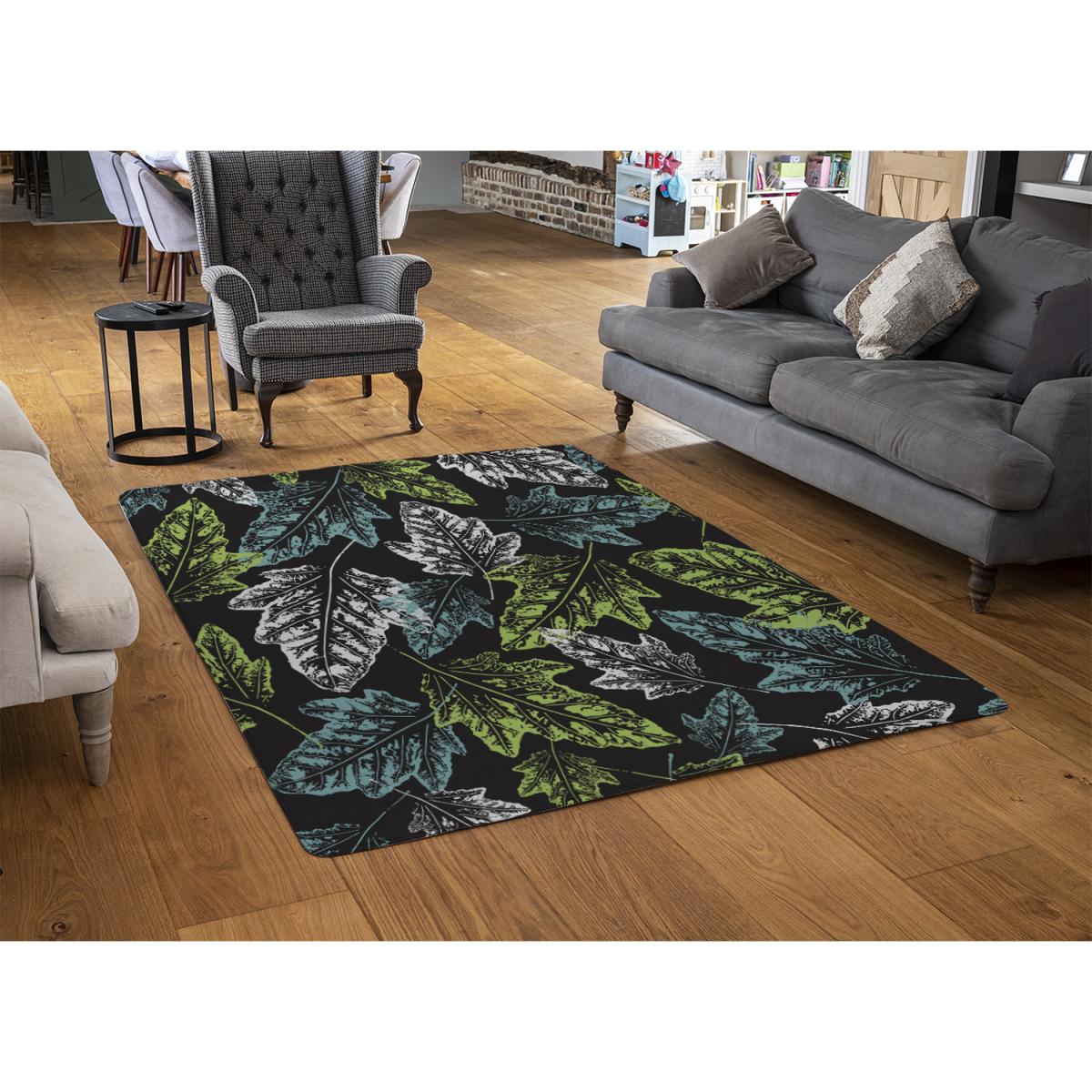 Leaf Print On Dark Rug - Green / 110cm – image 2