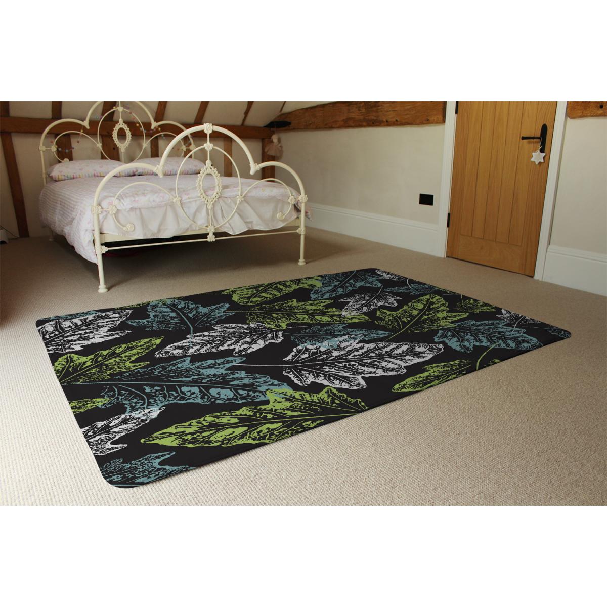 Leaf Print On Dark Rug - Green / 110cm – image 3
