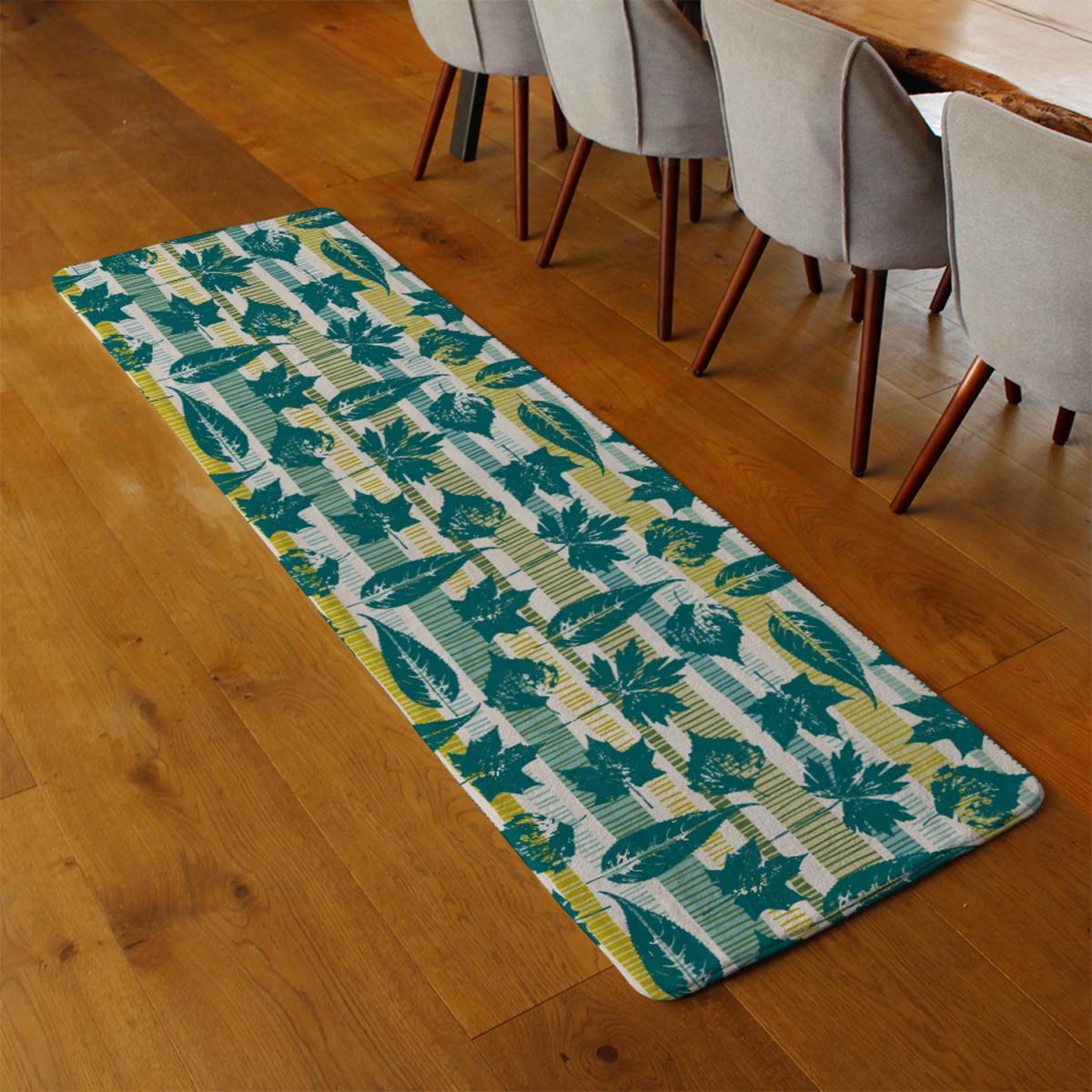 Autumn Seamless Pattern With Leaves On Geometric Background Runner Rug - Green – image 3