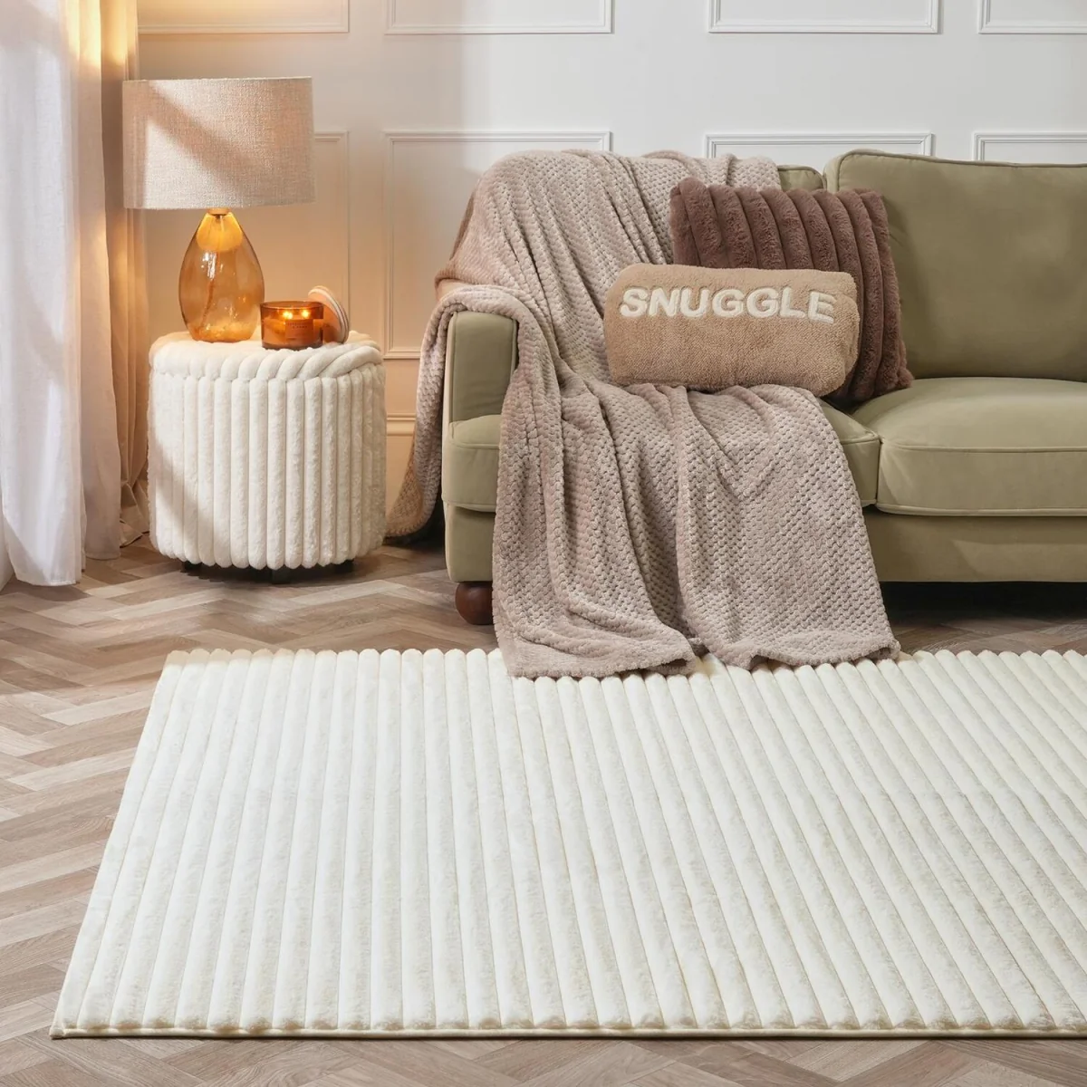 OHS Faux Fur Ribbed Rug - Cream / 120X170 – image 2