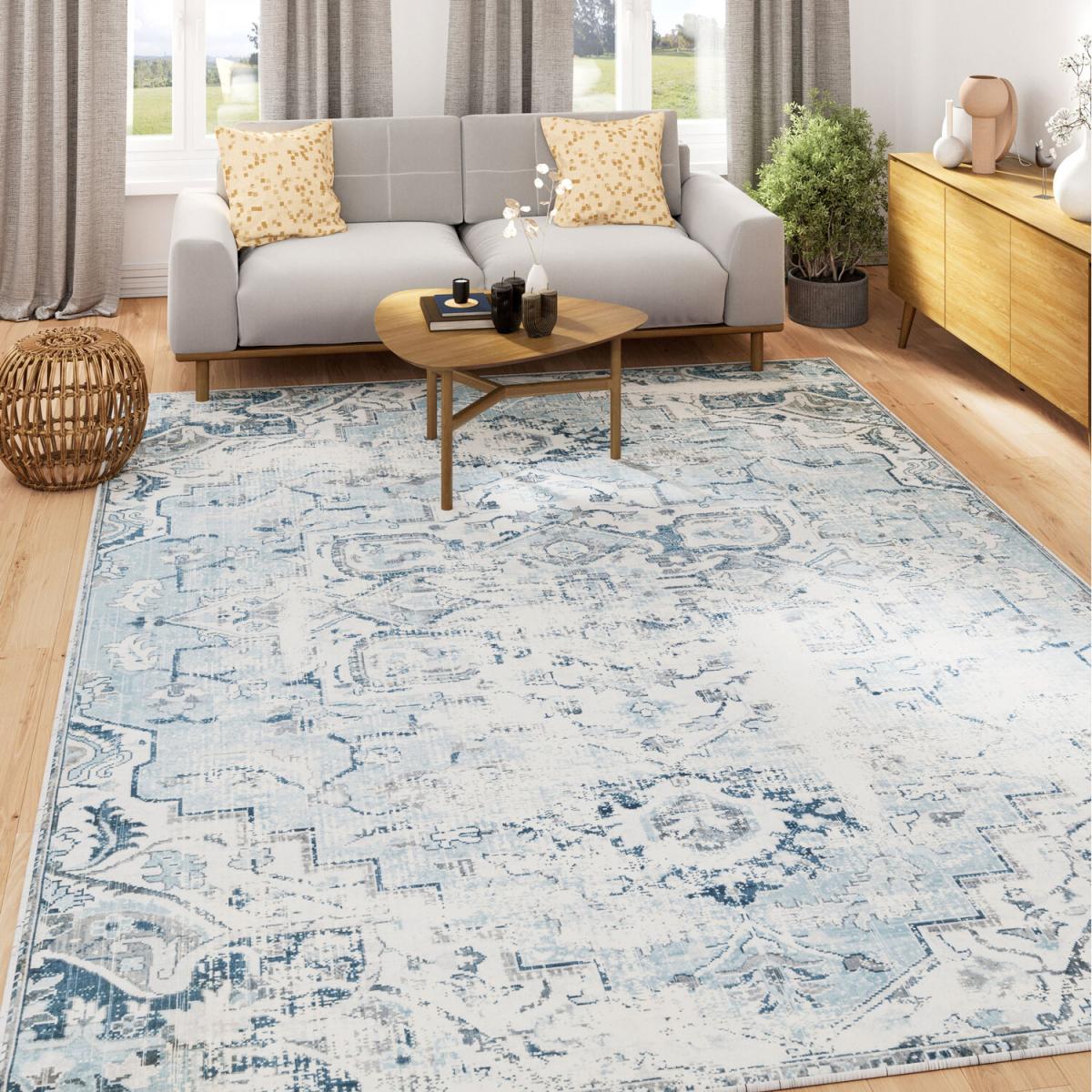 Pastel Blue Washable Area Rug - Light Blue / 280cm