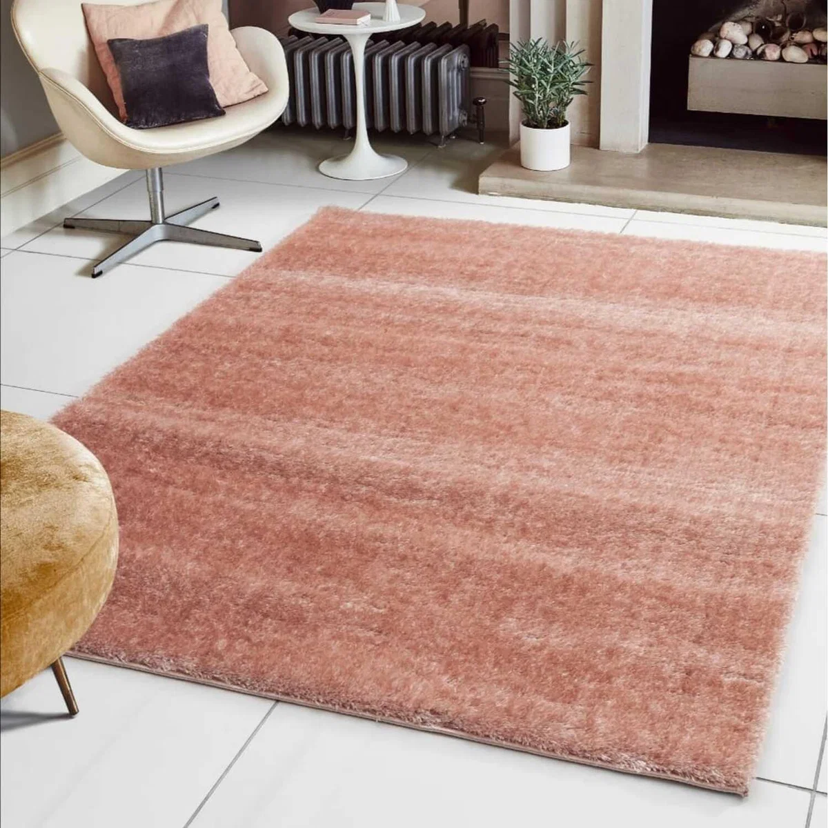 Blush Pink Shaggy Rug Super Soft Polyester Living Room Rug - Pink / 120cm