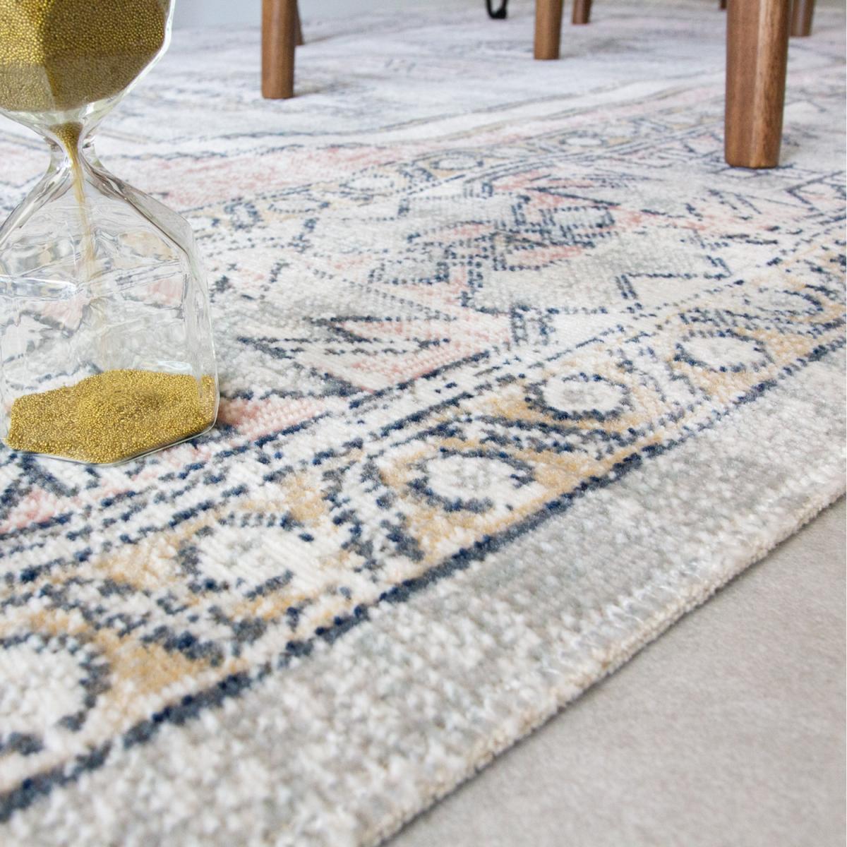 Blush Pink Grey Vintage Bordered Zero Pile Distressed Rug - Blush Pink / 170 x 120cm – image 3