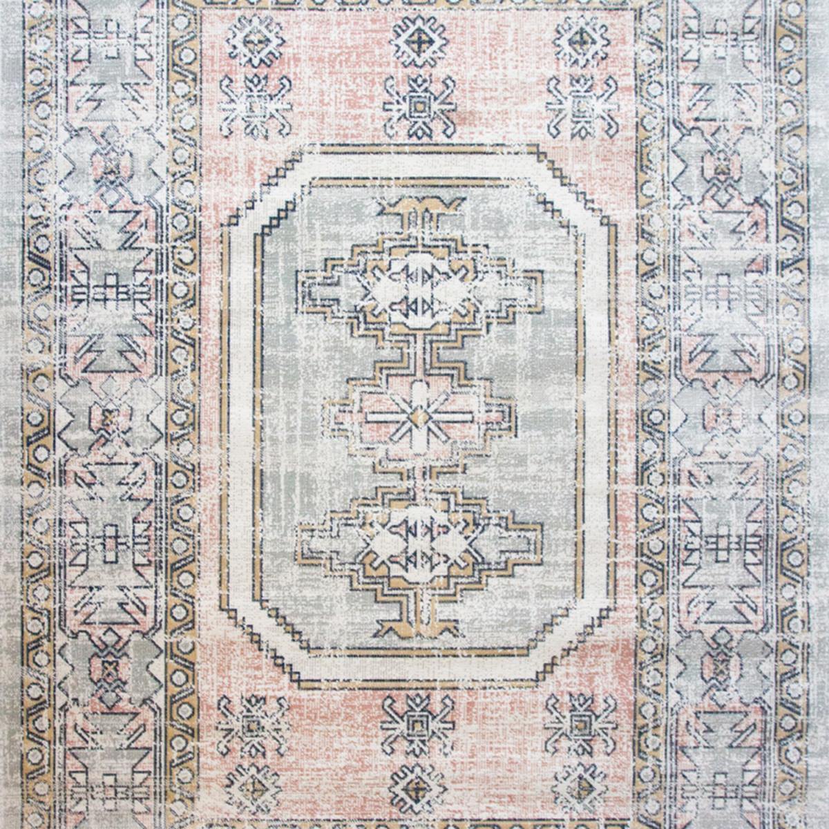 Blush Pink Grey Vintage Bordered Zero Pile Distressed Rug - Blush Pink / 170 x 120cm – image 4