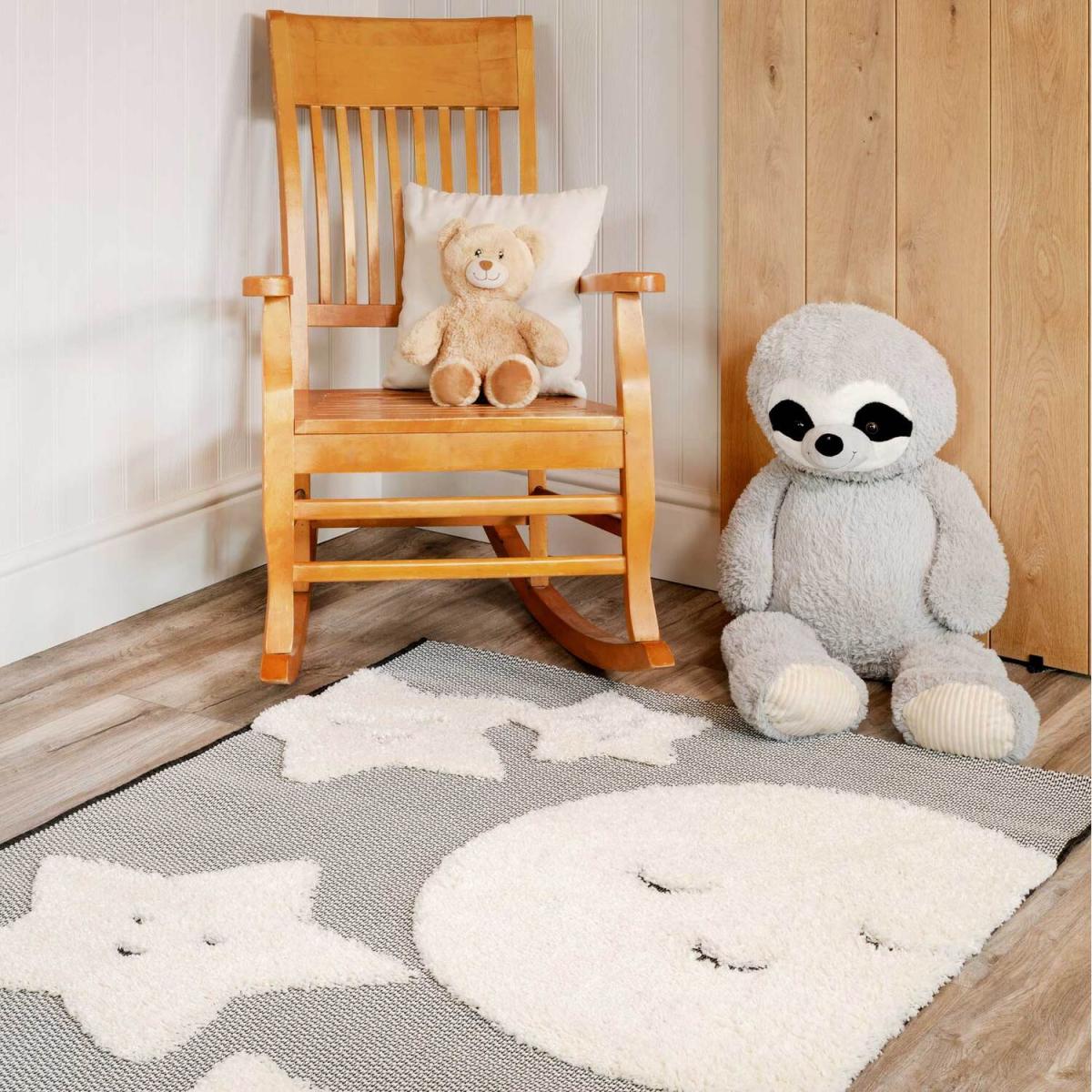 Grey Stars Moon Kids Nursery Playroom Textured Rug - Grey / 170 x 120cm – image 6