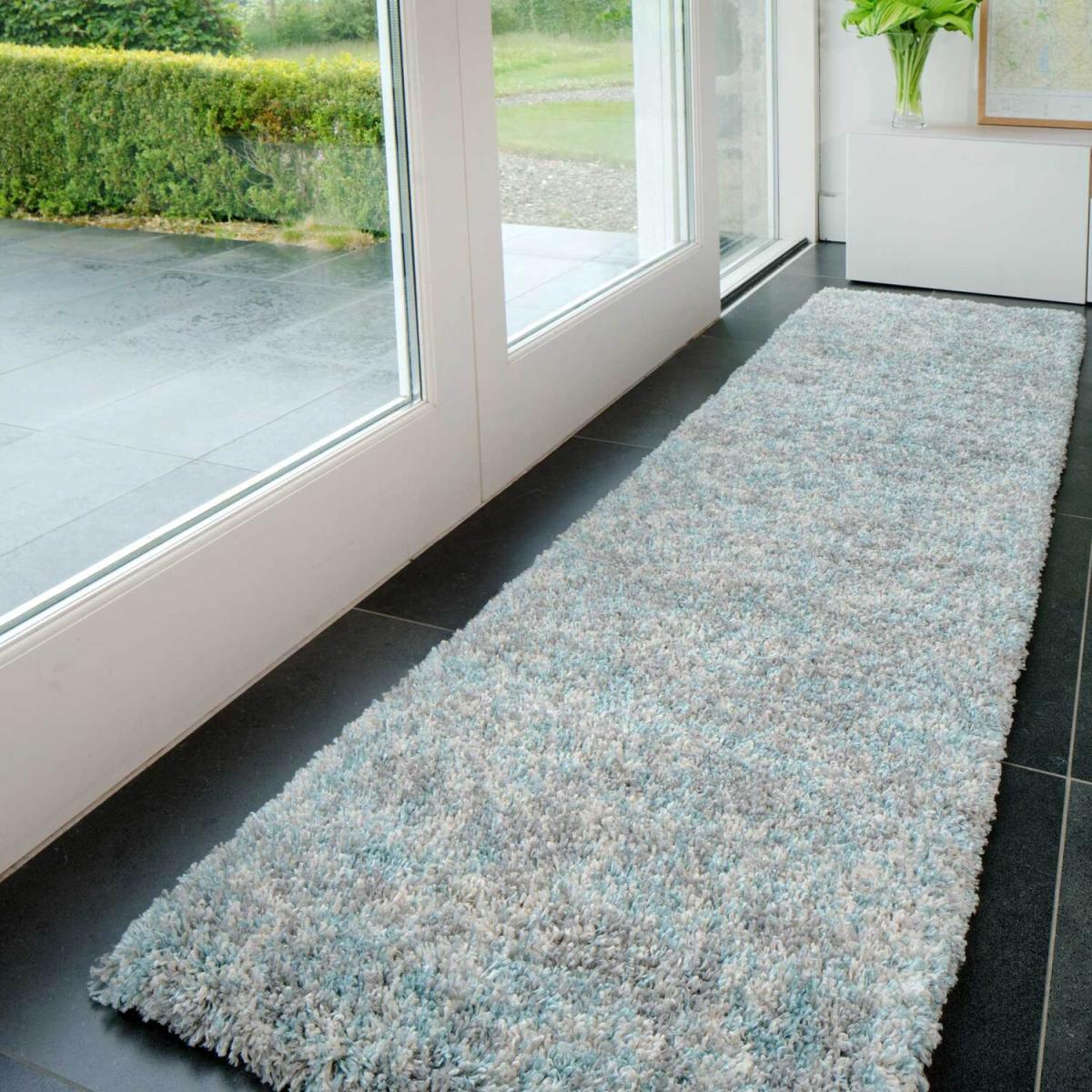 Duck Egg Blue Grey Mottled Shaggy Area Rug - Duck Egg / 240 x 60cm – image 6