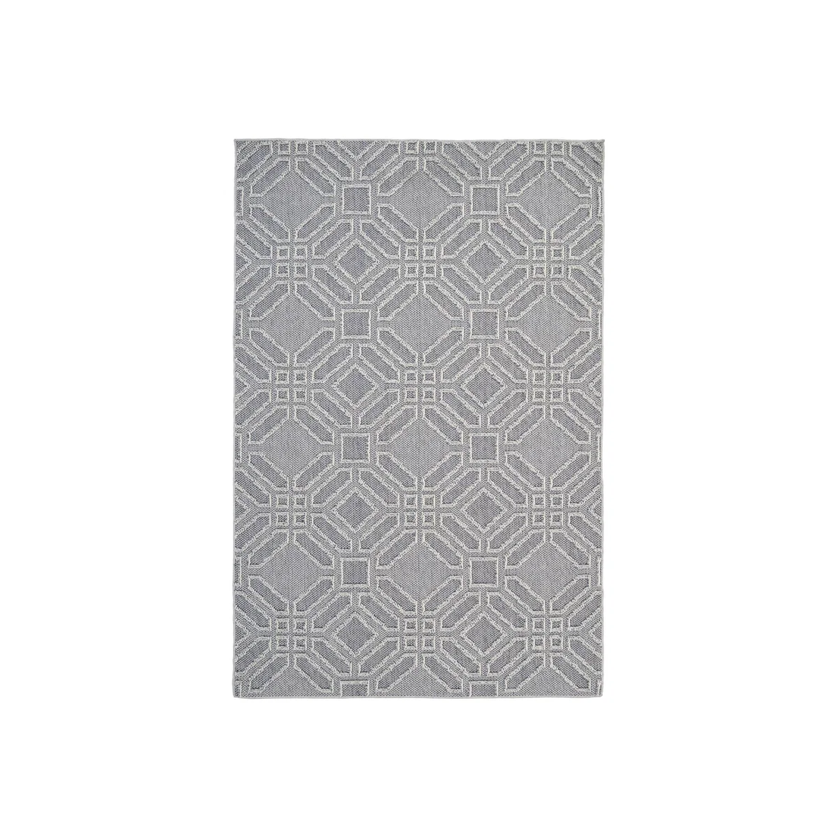 Blue Geometric Loop Pile Rug - Blue / 150cm