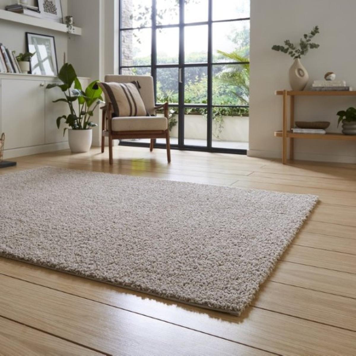 Modern Washable Beige Plain Shaggy Rug - Beige / 3kg / 80x150cm