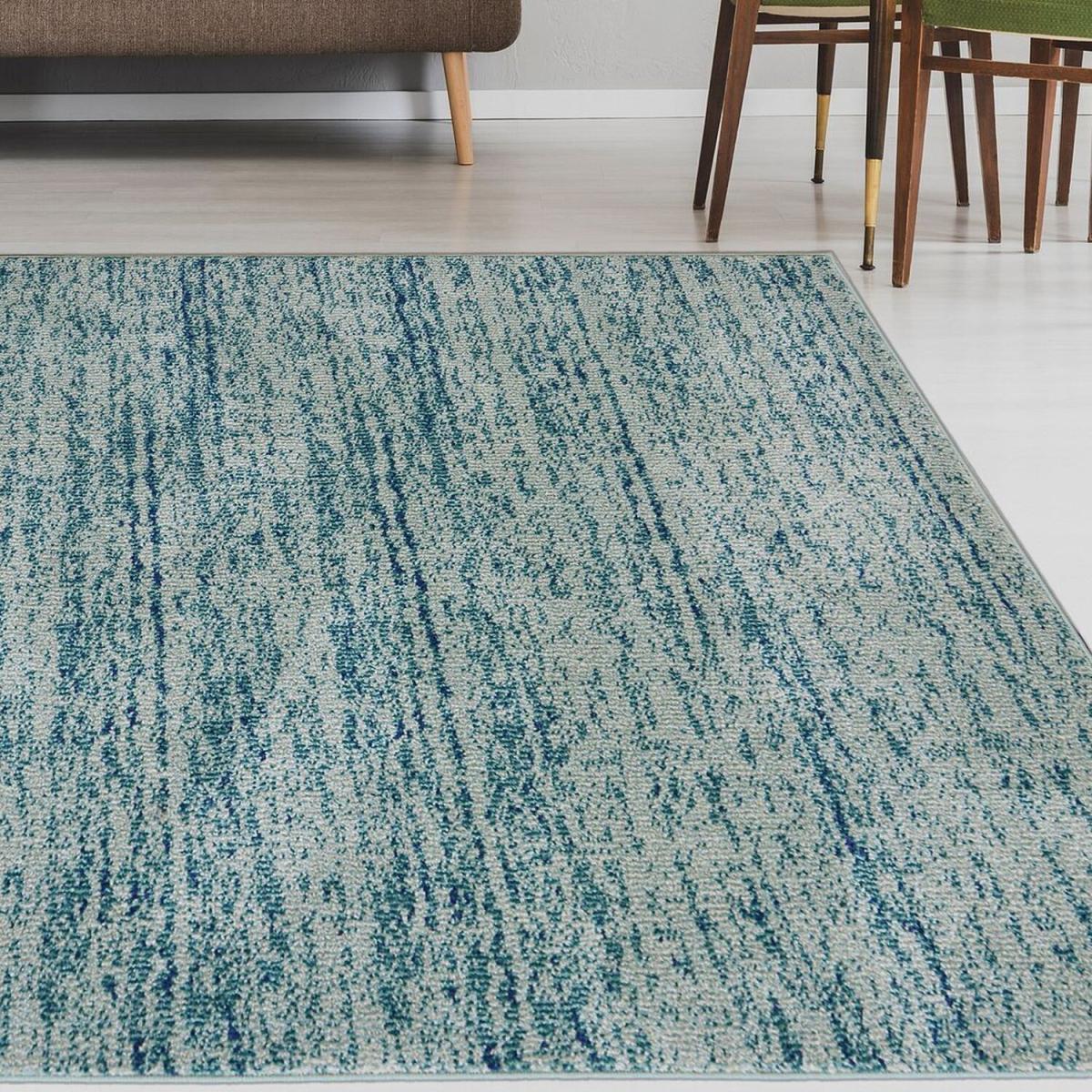 Blue Wool Look Scandi Striped Rug - Perth - Blue