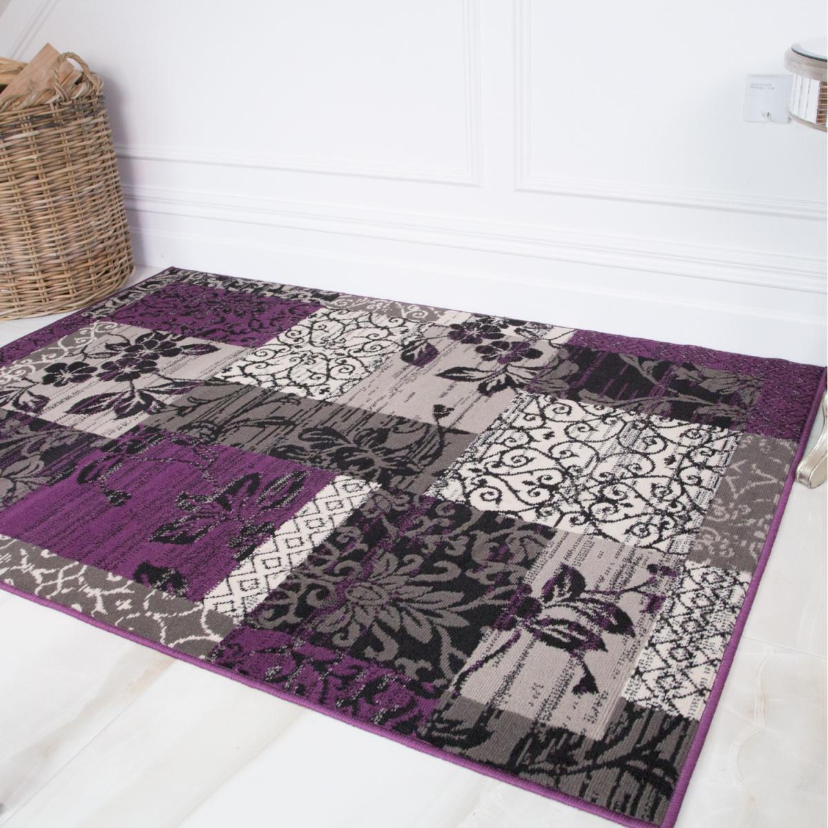 Purple Black Grey Floral Patchwork Living Room Rug - Purple / 330 x 240cm – image 3