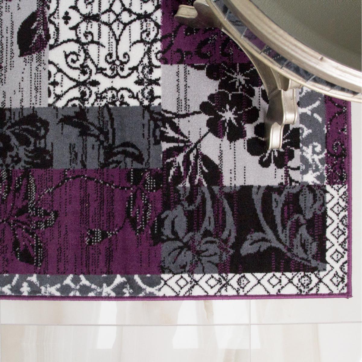 Purple Black Grey Floral Patchwork Living Room Rug - Purple / 330 x 240cm – image 4
