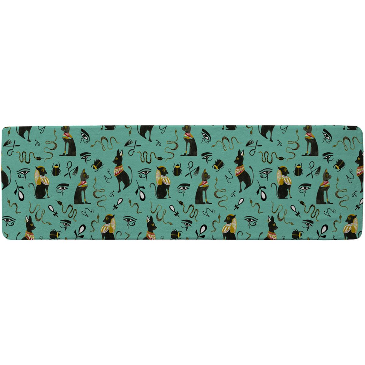 Hand Painting Abstract Ancient Egypt Horus Eye Signs Runner Rug - Green – image 2