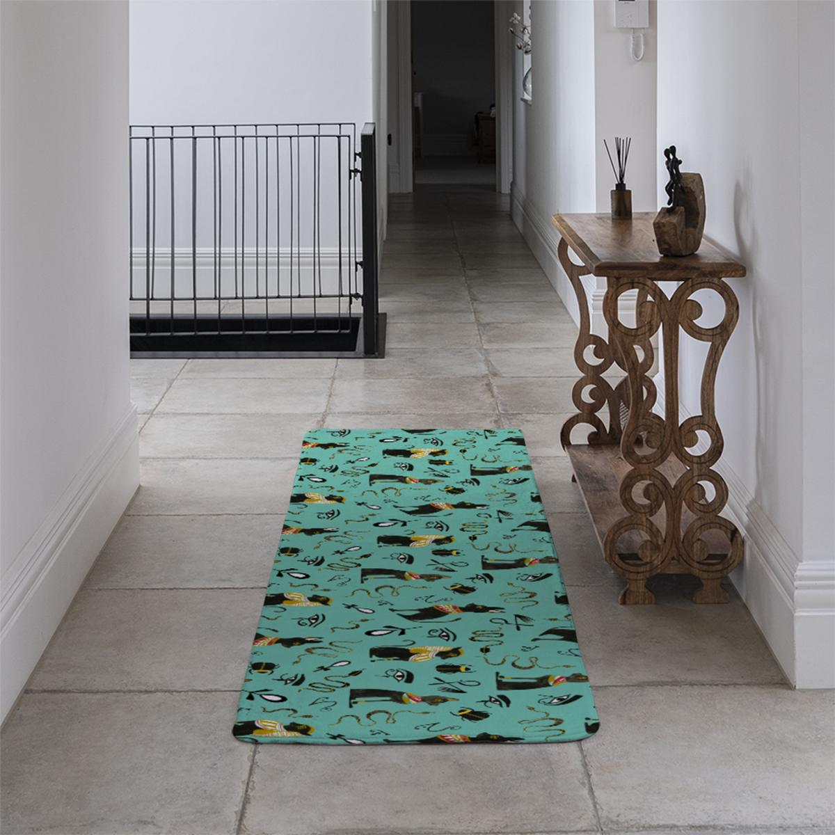 Hand Painting Abstract Ancient Egypt Horus Eye Signs Runner Rug - Green – image 4